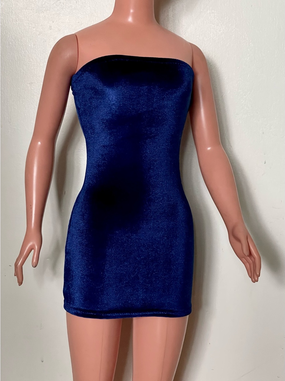 Dark Blue Stretch Velvet Mini Dress For My Size Barbie Doll. New. Handmade